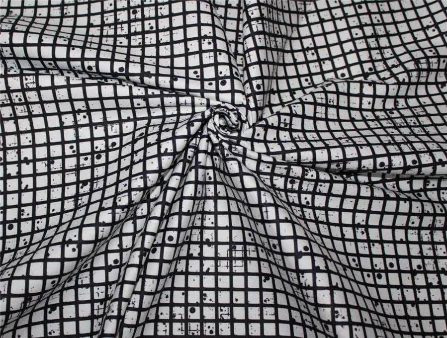 100% cotton lycra twill 60mm black and white colour plaids dots 58" wide [9432]