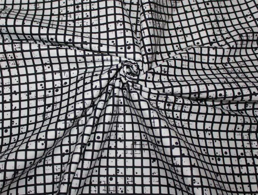 100% cotton lycra twill 60mm black and white colour plaids dots 58" wide [9432]