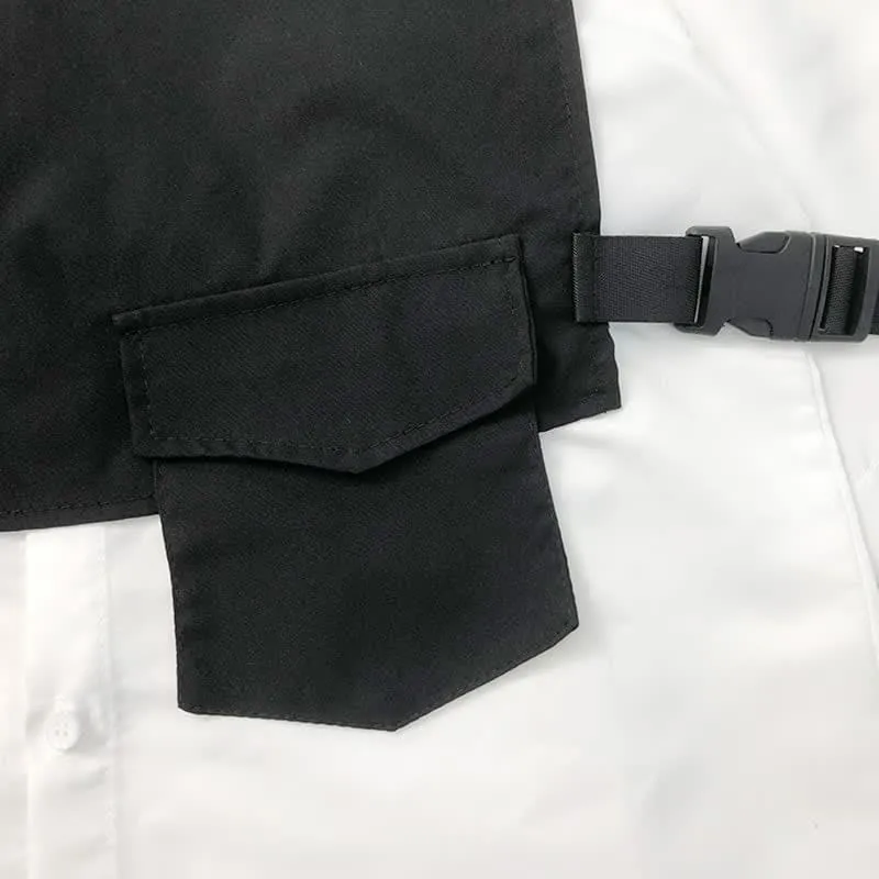 Black Buckle Pocket Vest T-Shirt Chain Cargo Shorts Pants