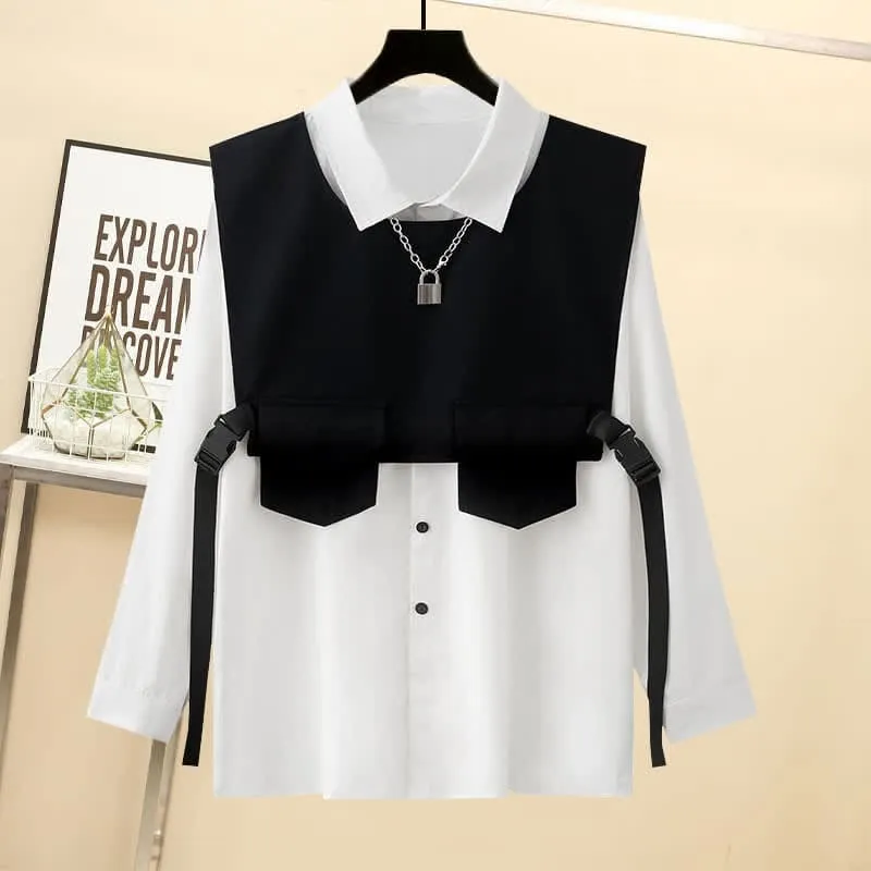 Black Buckle Pocket Vest T-Shirt Chain Cargo Shorts Pants