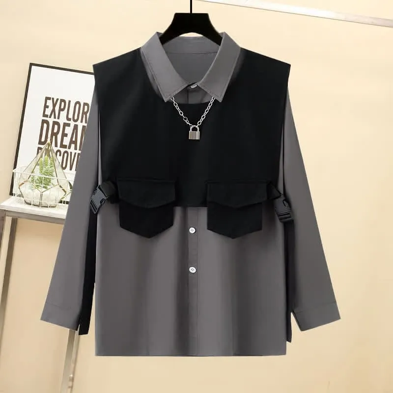Black Buckle Pocket Vest T-Shirt Chain Cargo Shorts Pants