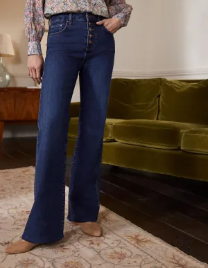 Button Fly Relaxed Flares-Dark Vintage