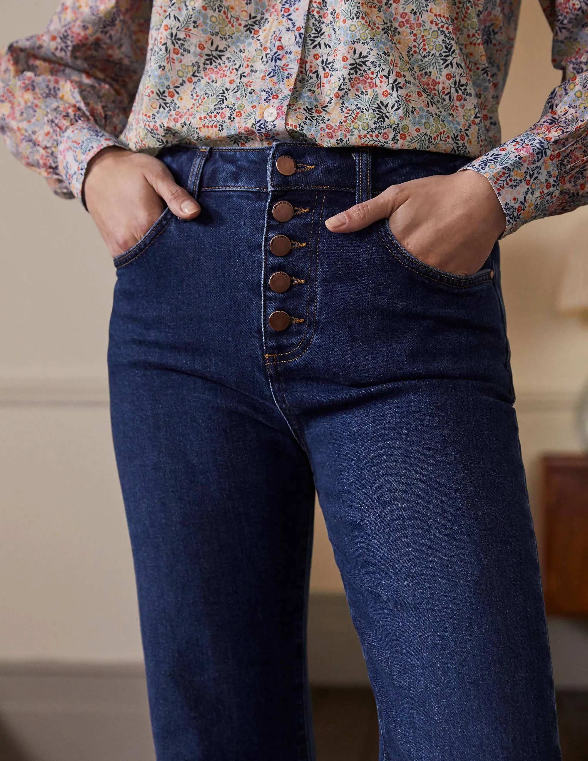 Button Fly Relaxed Flares-Dark Vintage