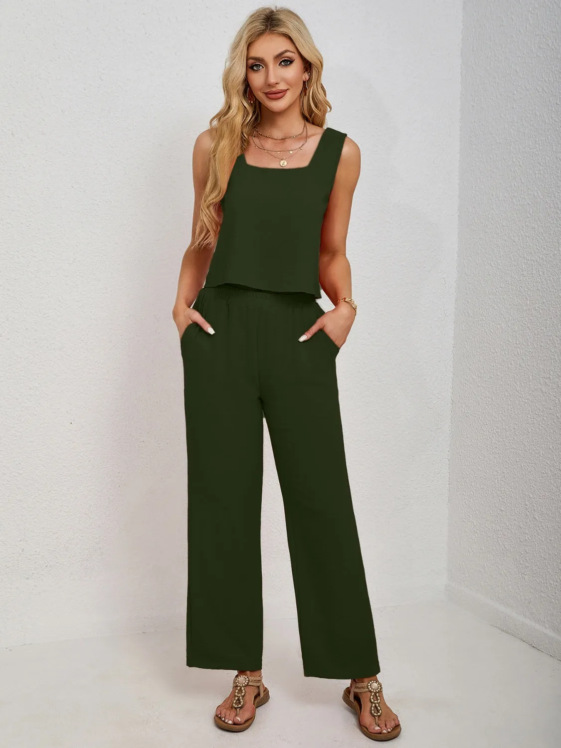 Chic Square Neck Tank & Pants Set