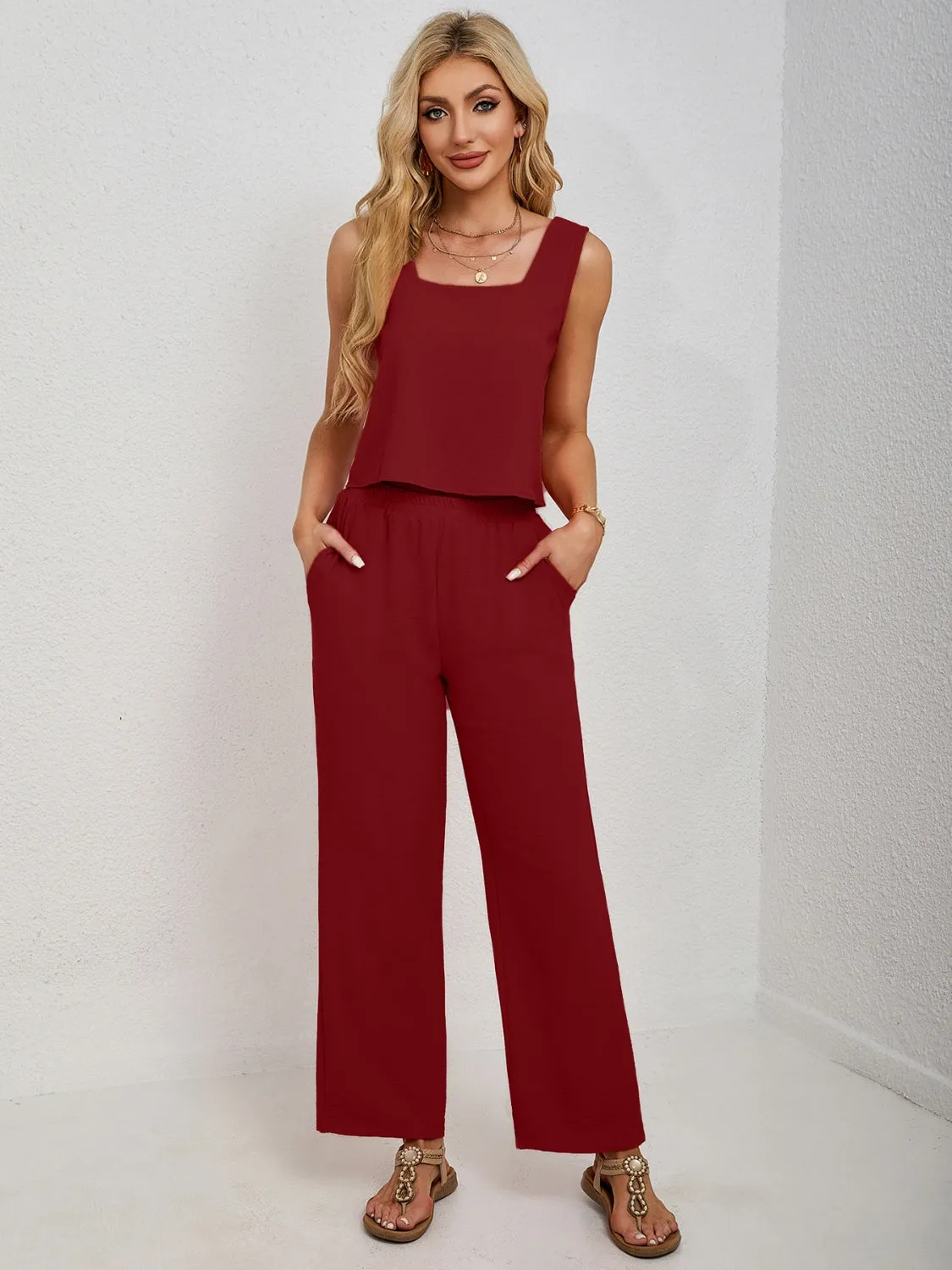 Chic Square Neck Tank & Pants Set