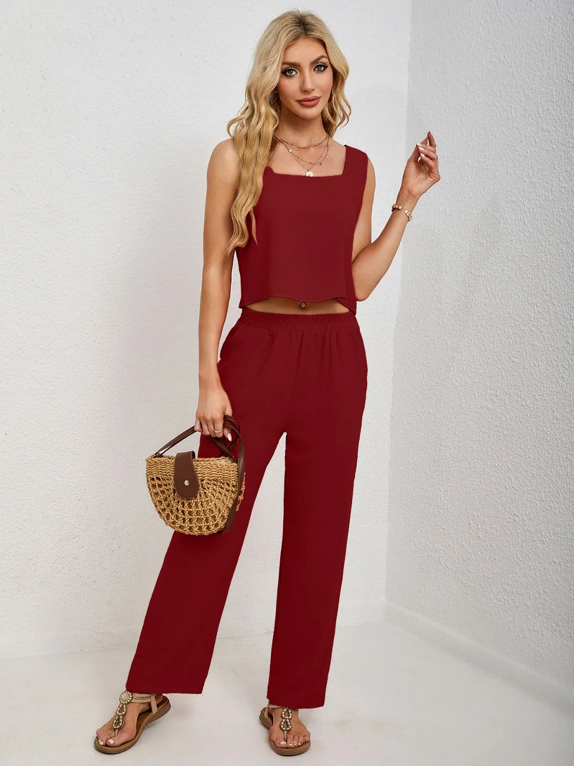 Chic Square Neck Tank & Pants Set