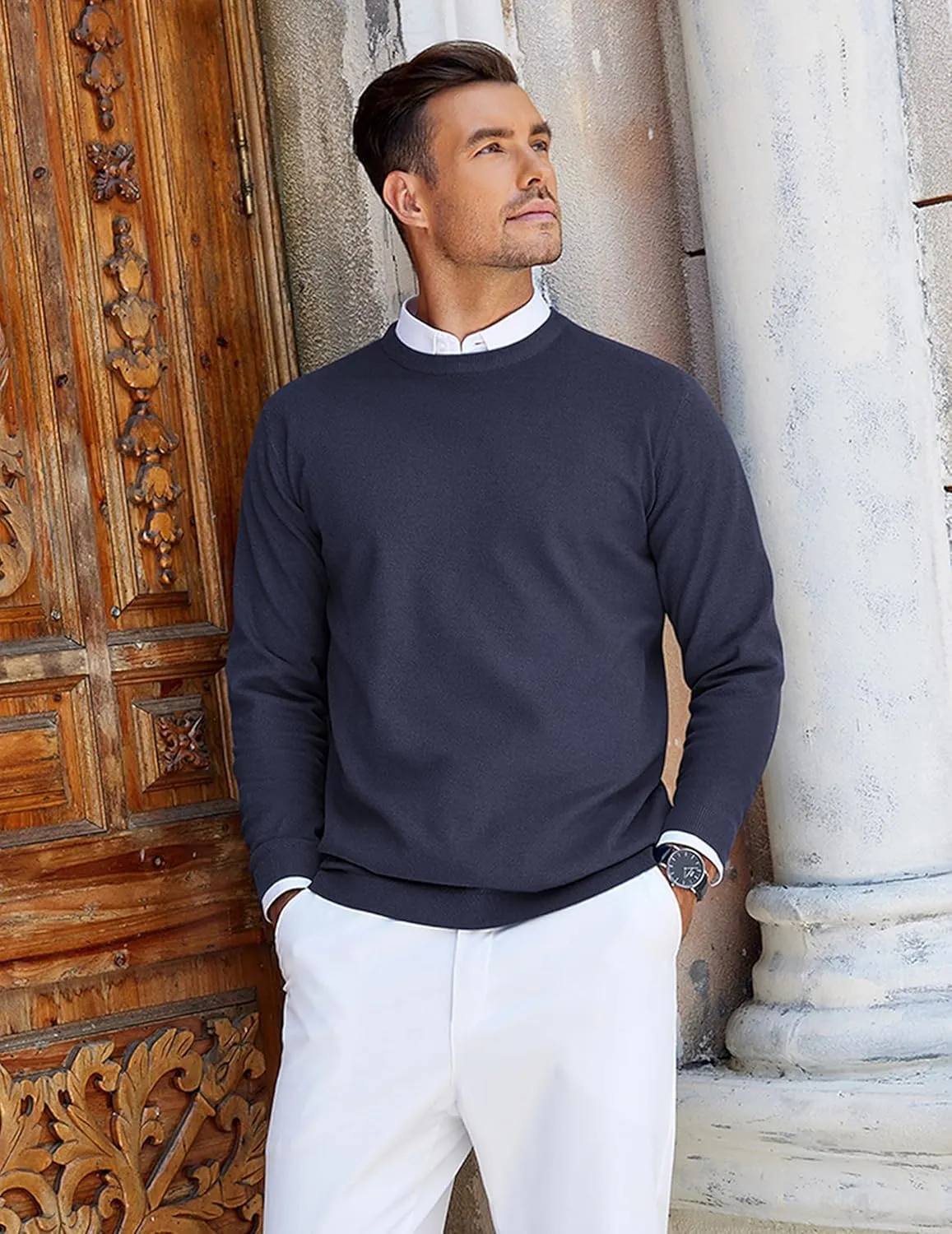 COOFANDY Mens Crew Neck Sweaters Long Sleeve Lightweight Knit Dress Pullover Sweaters