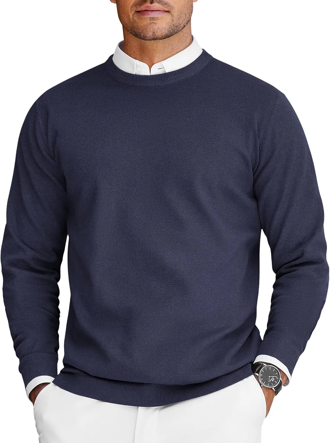 COOFANDY Mens Crew Neck Sweaters Long Sleeve Lightweight Knit Dress Pullover Sweaters
