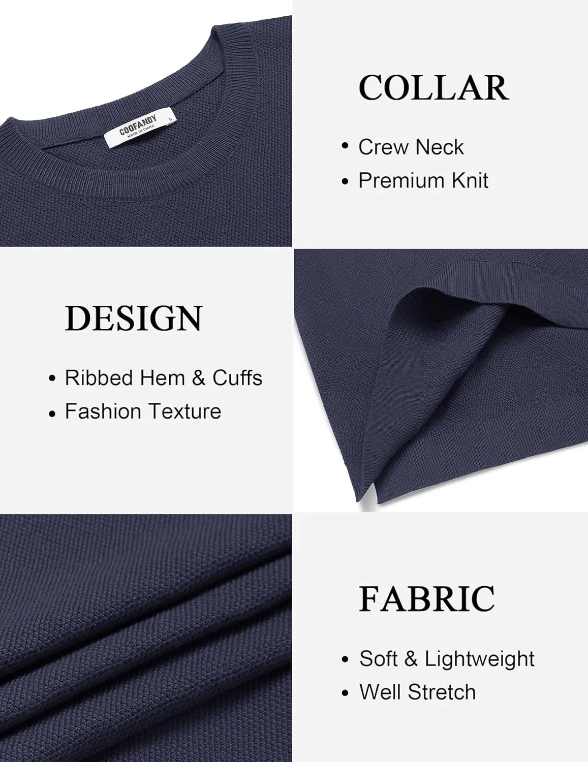 COOFANDY Mens Crew Neck Sweaters Long Sleeve Lightweight Knit Dress Pullover Sweaters