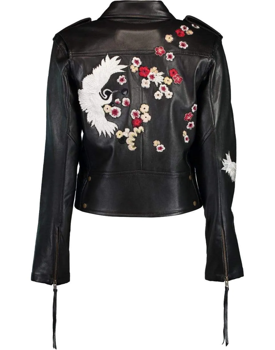 Crane and Cherry Blossom Leather Jacket