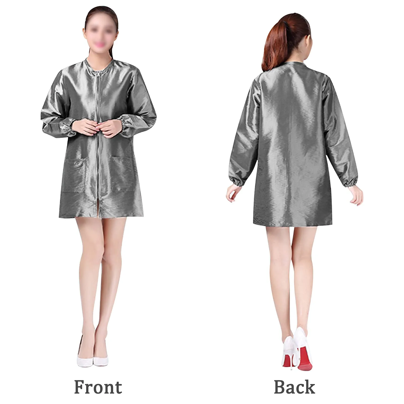 Exttlliy Chameleon Fabric Professional Salon Smock Stylist Jacket Waterproof Haircut Cape Barber Apron (Silver Gray, M)