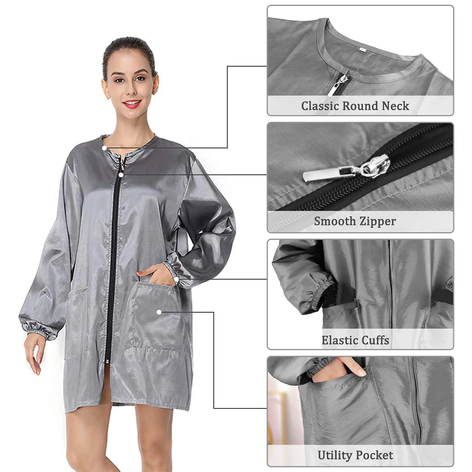 Exttlliy Chameleon Fabric Professional Salon Smock Stylist Jacket Waterproof Haircut Cape Barber Apron (Silver Gray, M)