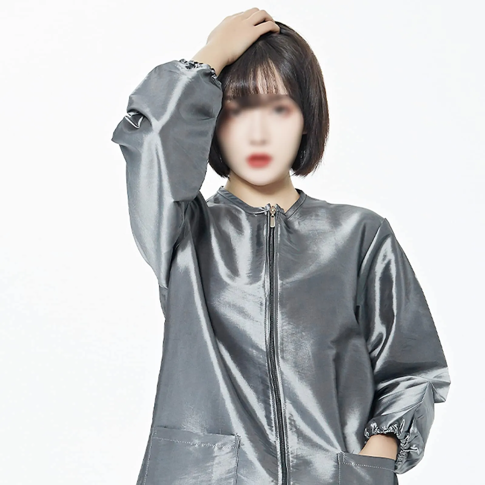 Exttlliy Chameleon Fabric Professional Salon Smock Stylist Jacket Waterproof Haircut Cape Barber Apron (Silver Gray, M)