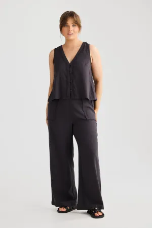 Fray Wide Leg Pants - Charcoal