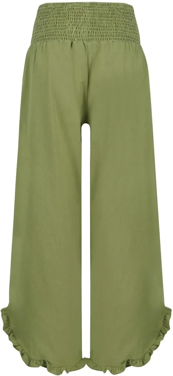 GOFULY Lined Pants Women Wide Leg Casual High Waisted Beach Pants with Pockets Elastic Waist Summer Elegant Solid Clothes