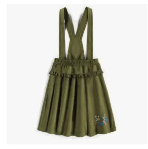 Green Suspender Skirt   Purple Henley Collar Bodysuit by Souris Mini