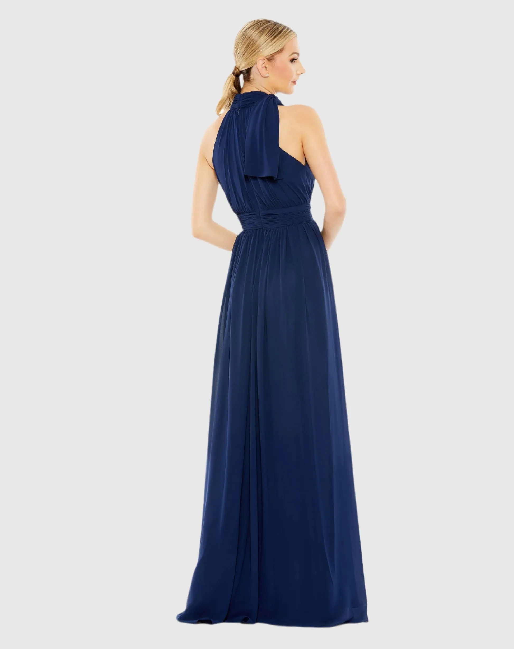 High neck chiffon evening gown - White
