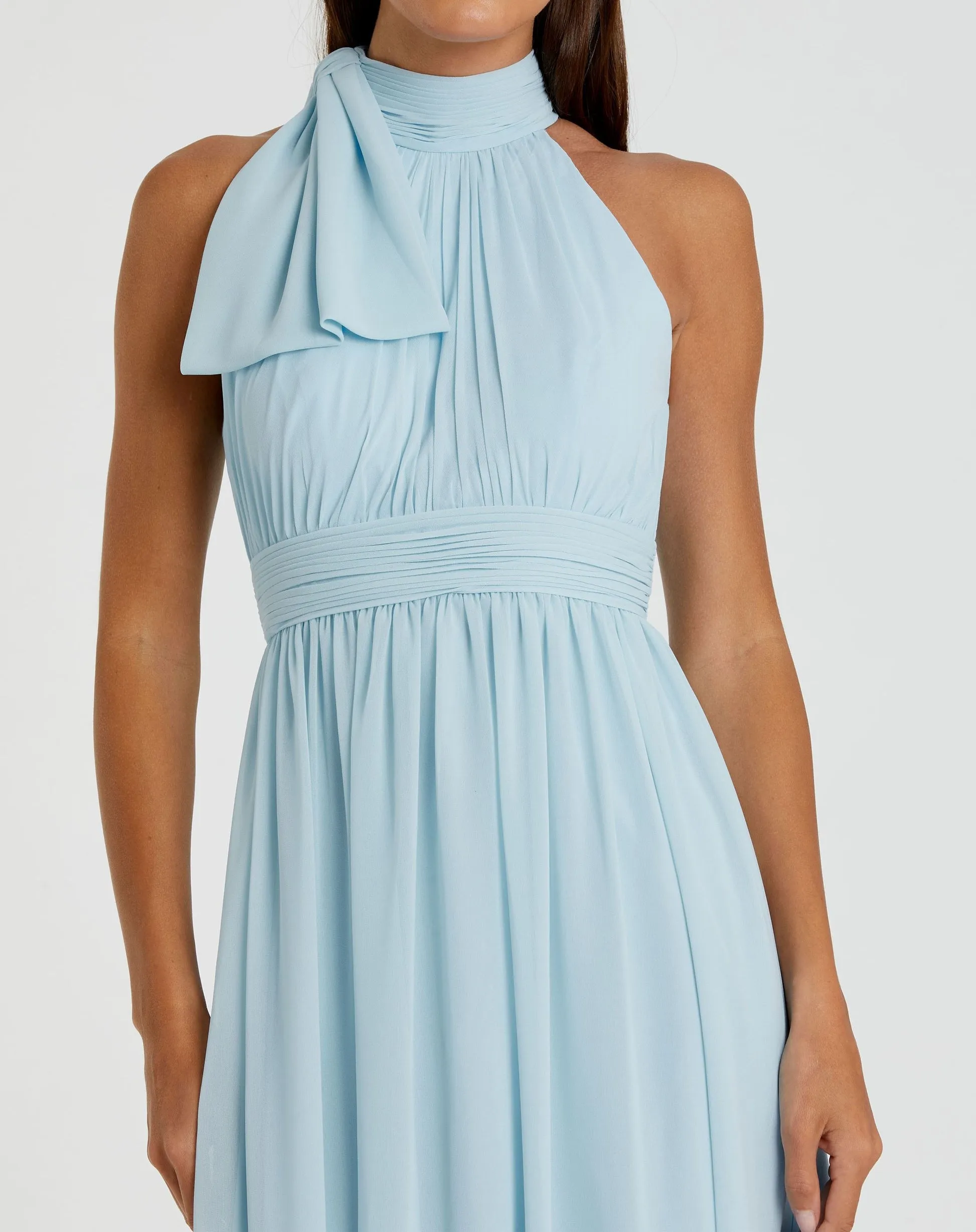 High neck chiffon evening gown - White