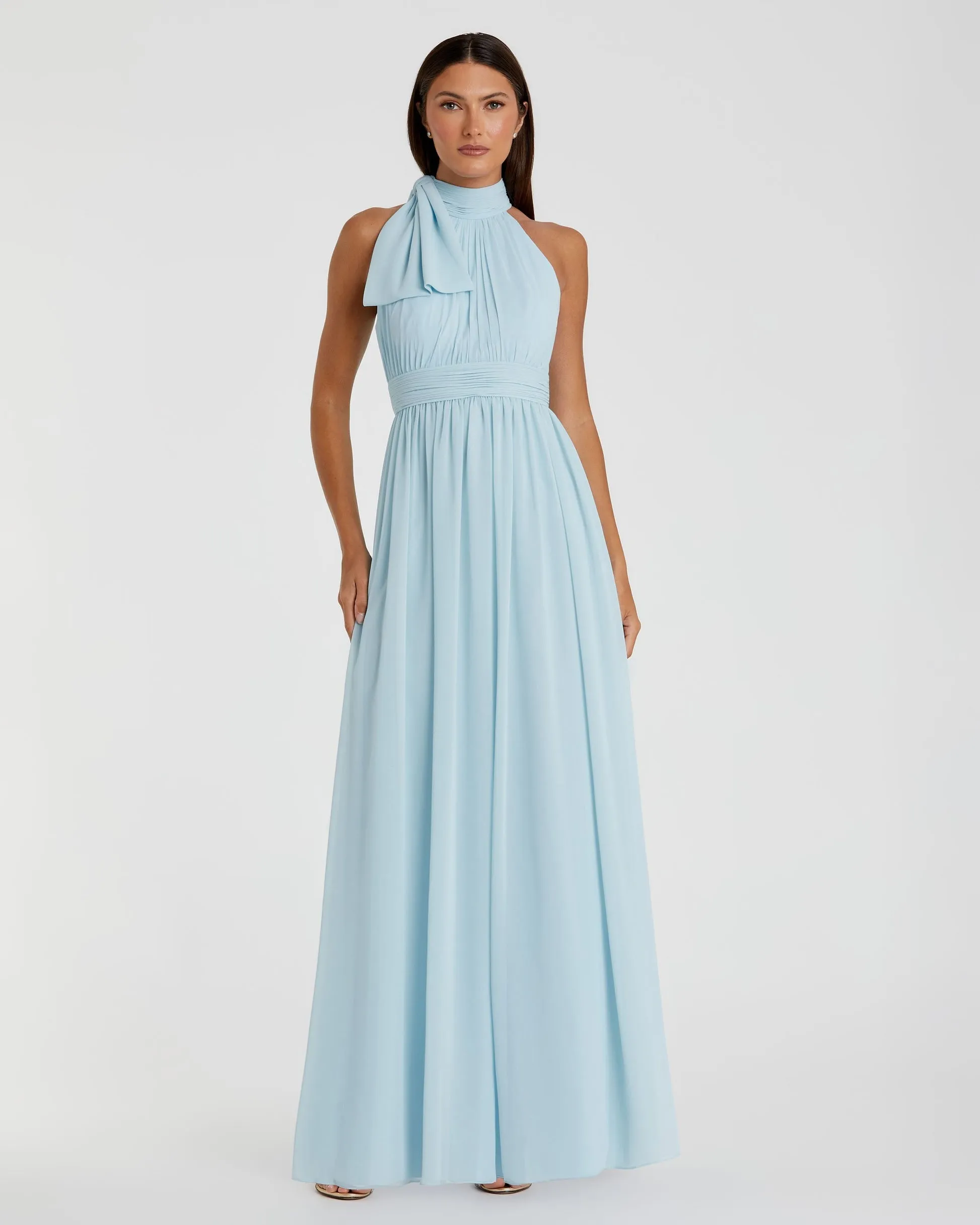 High neck chiffon evening gown - White