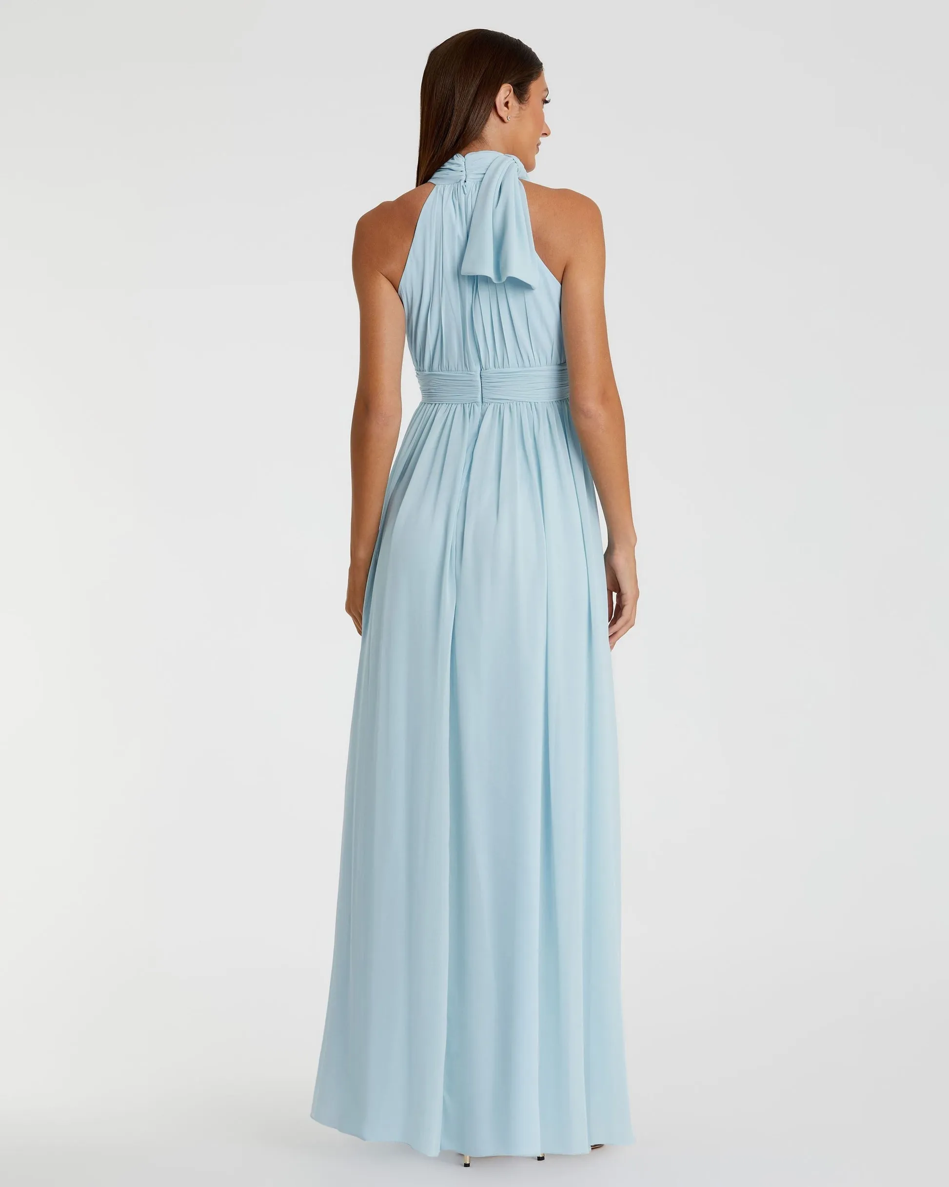 High neck chiffon evening gown - White