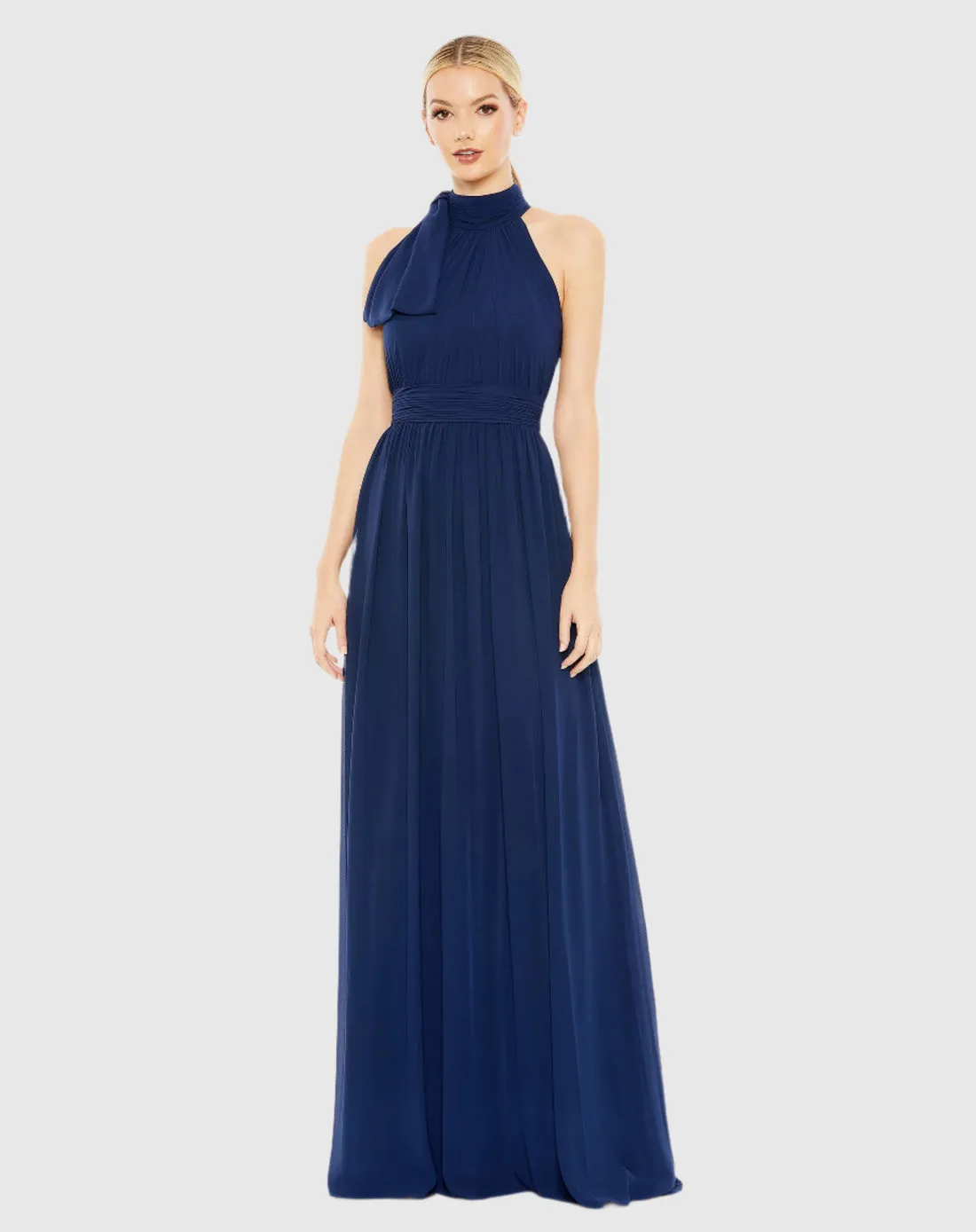 High neck chiffon evening gown - White