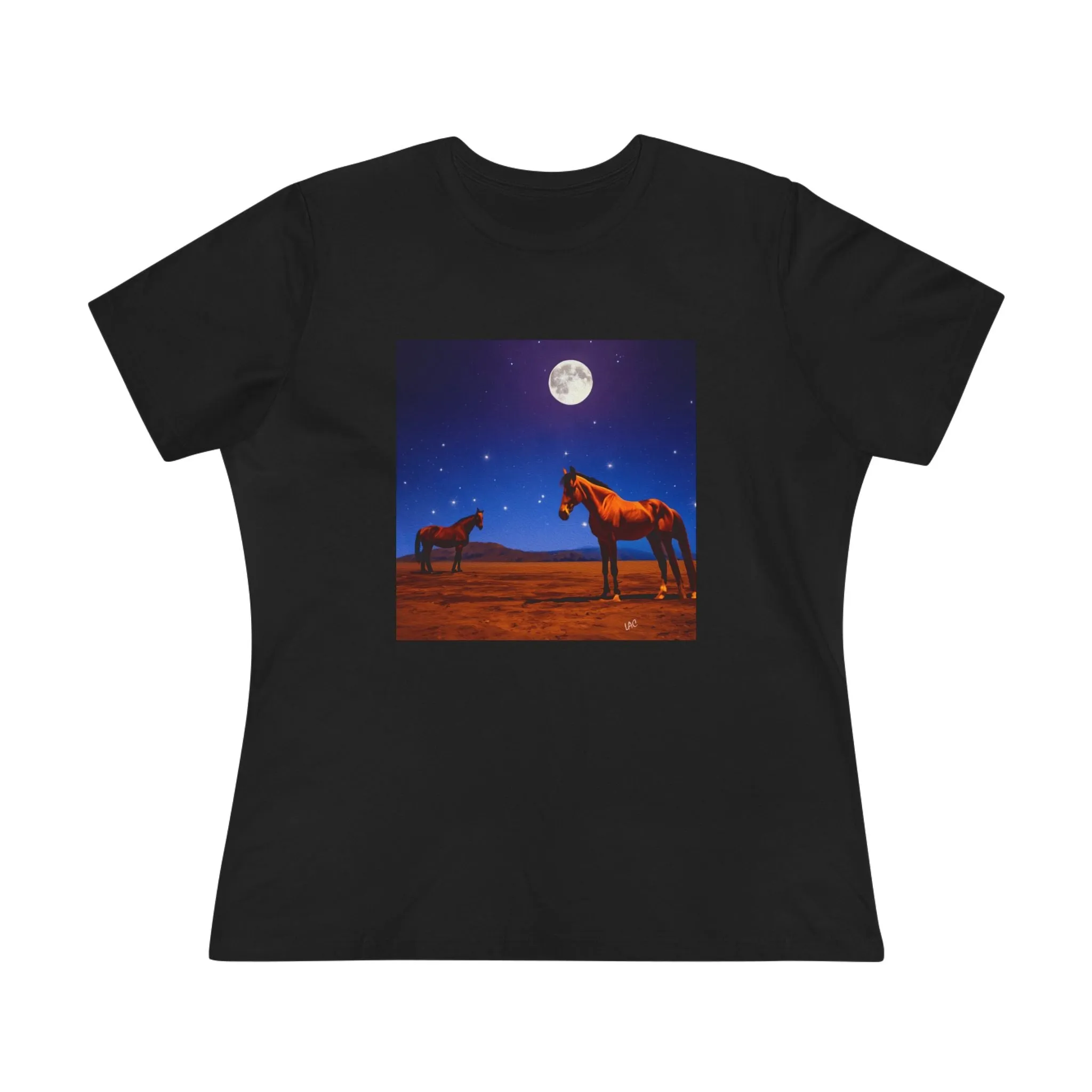 Horses In Moonlight - Relaxed Fit Women's Cotton Tee