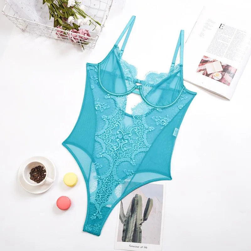 Lace Mesh Jumpsuit  Sexy Sling One-Piece Lingerie for Women