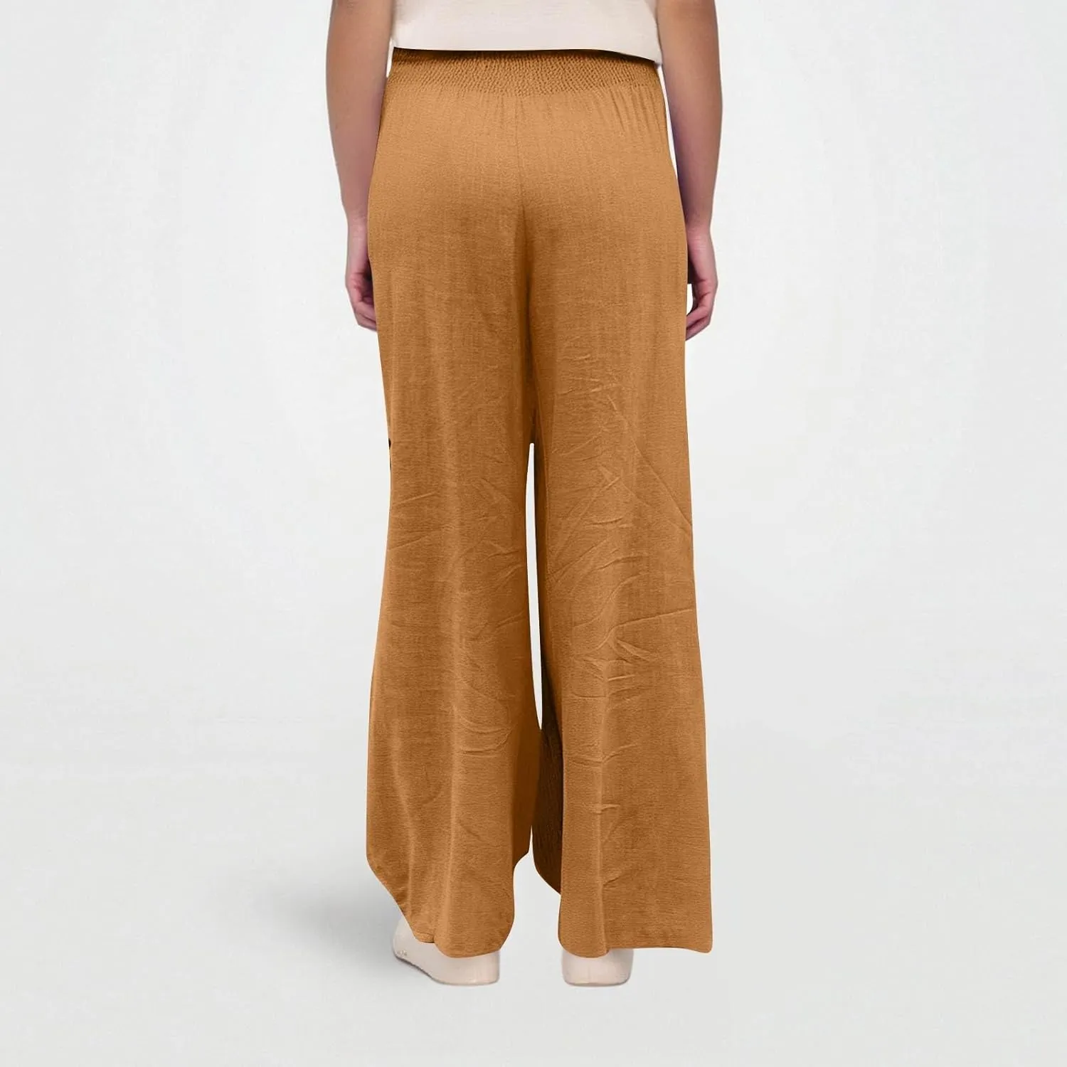Linen Wide Leg Pants for Women Summer Palazzo Pants Smocked High Waisted Pant Casual Trouser with Pockets