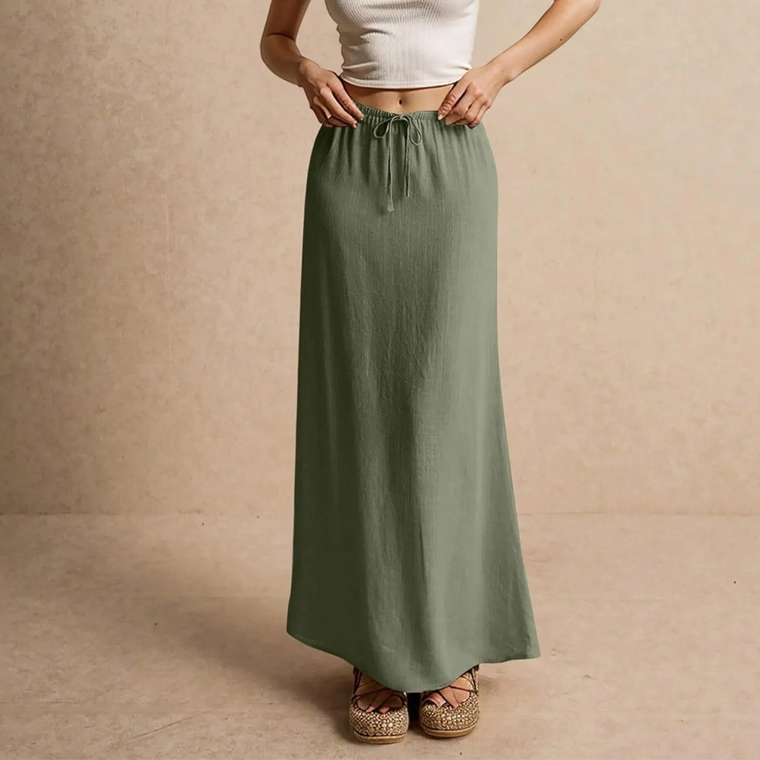 Maxi Skirts for Women Womens Trendy Summer Comfy Drawstring Waist A Line Skirts Cute Vacation Long Flowy Skirt