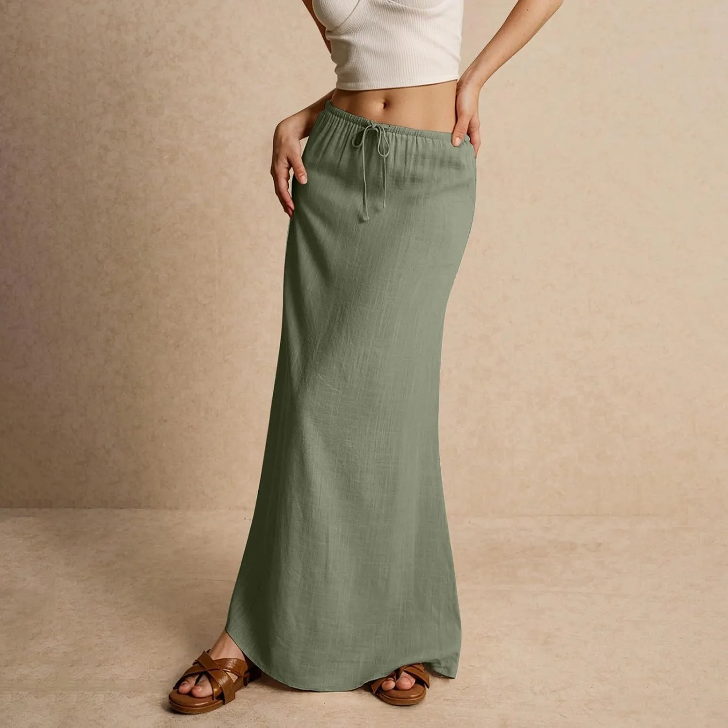 Maxi Skirts for Women Womens Trendy Summer Comfy Drawstring Waist A Line Skirts Cute Vacation Long Flowy Skirt
