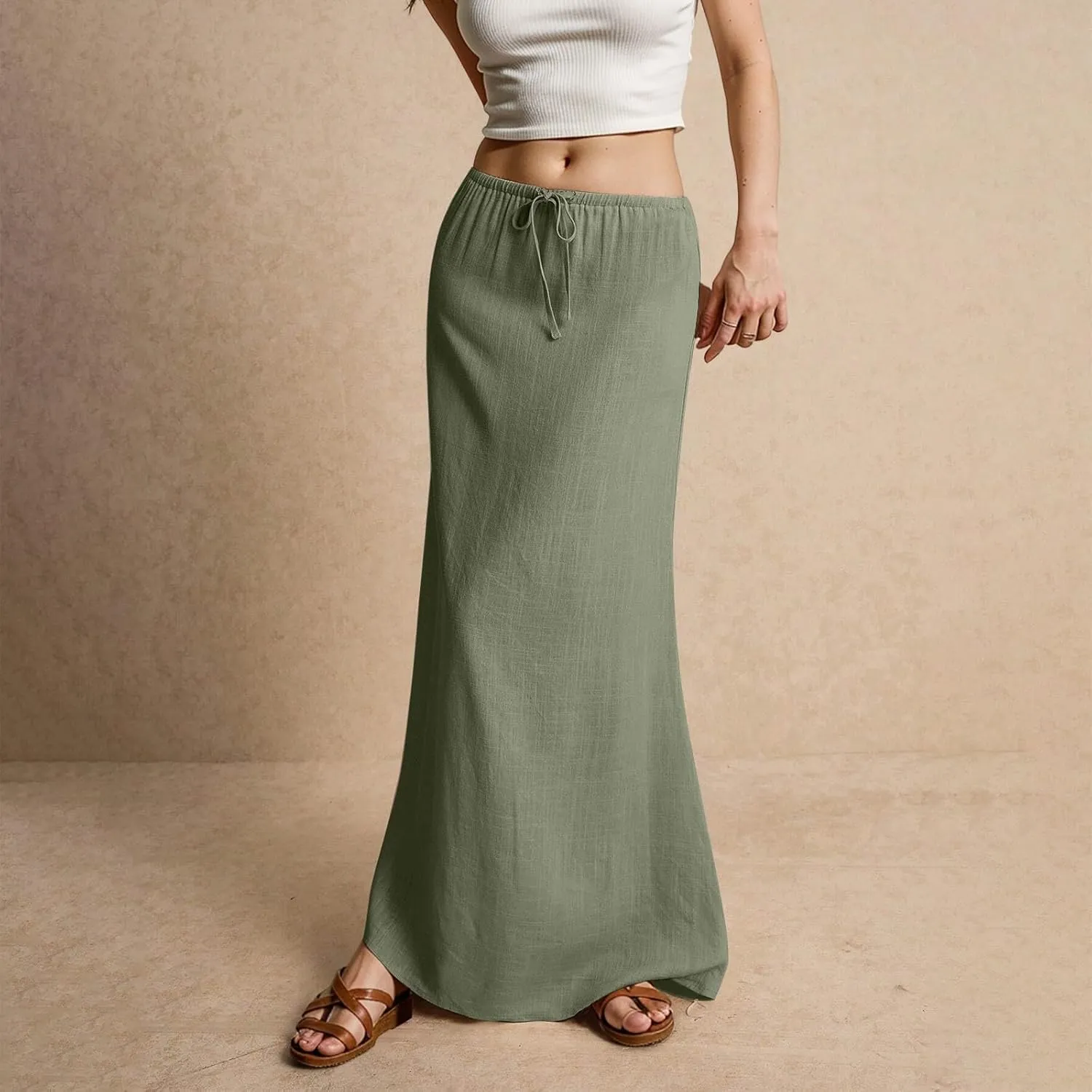 Maxi Skirts for Women Womens Trendy Summer Comfy Drawstring Waist A Line Skirts Cute Vacation Long Flowy Skirt