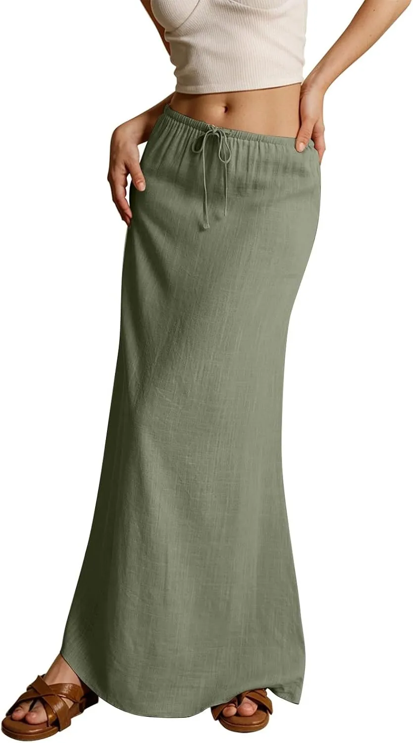 Maxi Skirts for Women Womens Trendy Summer Comfy Drawstring Waist A Line Skirts Cute Vacation Long Flowy Skirt