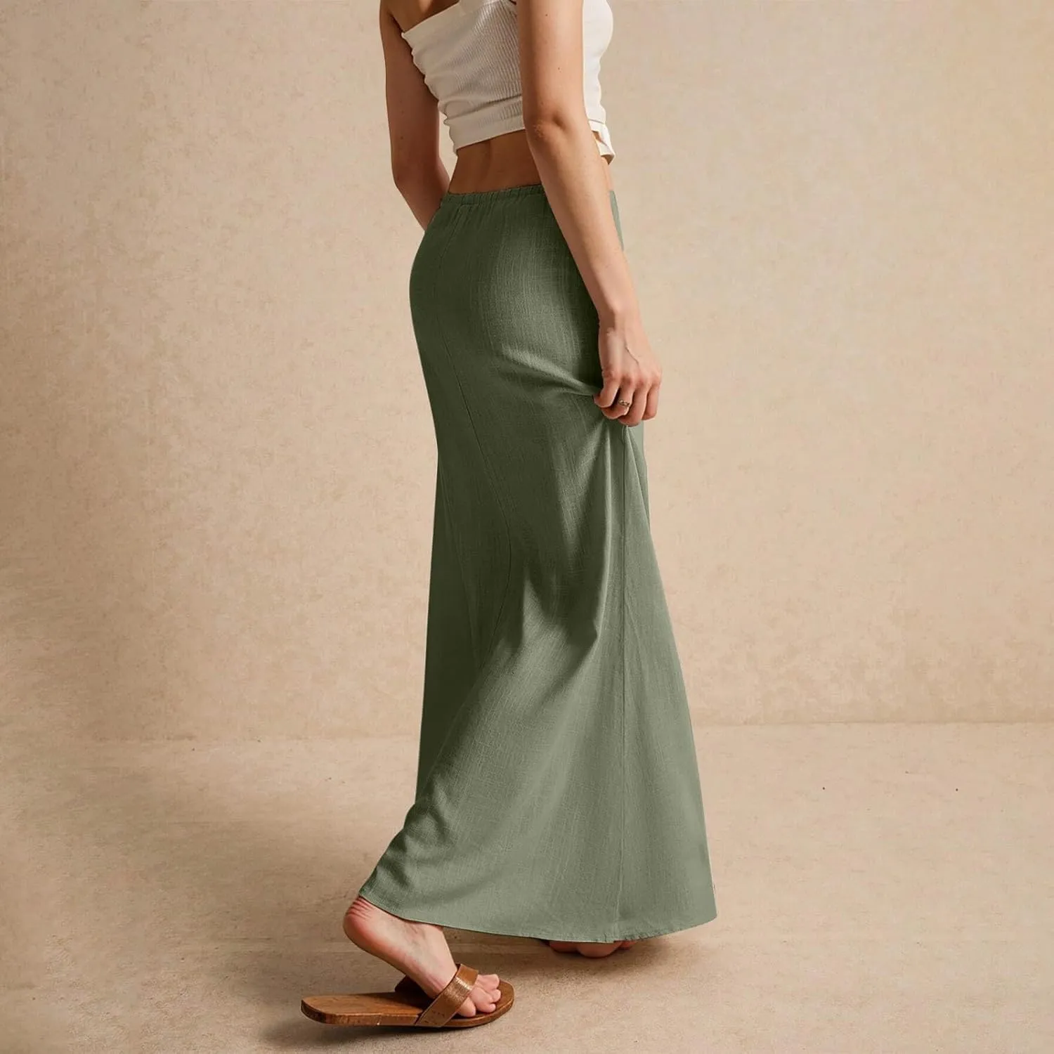 Maxi Skirts for Women Womens Trendy Summer Comfy Drawstring Waist A Line Skirts Cute Vacation Long Flowy Skirt