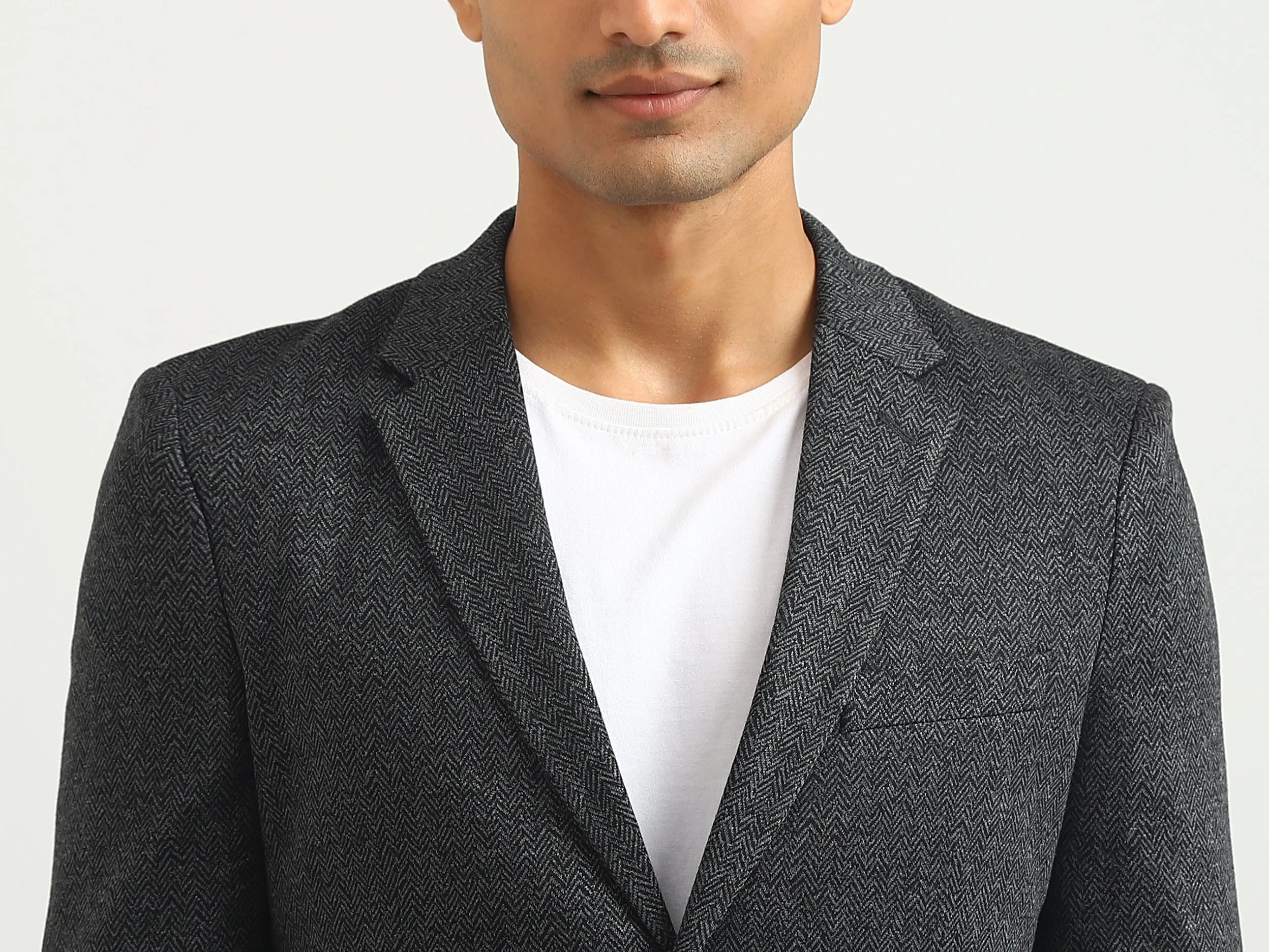 Men Herringbone Lapel Collar Blazer