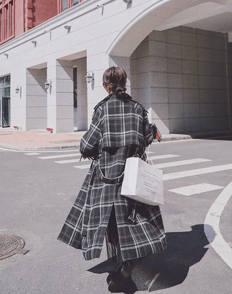 Plaid Loose Hepburn Style Woolen Women's Coat