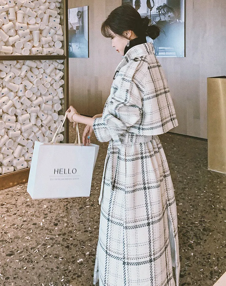 Plaid Loose Hepburn Style Woolen Women's Coat