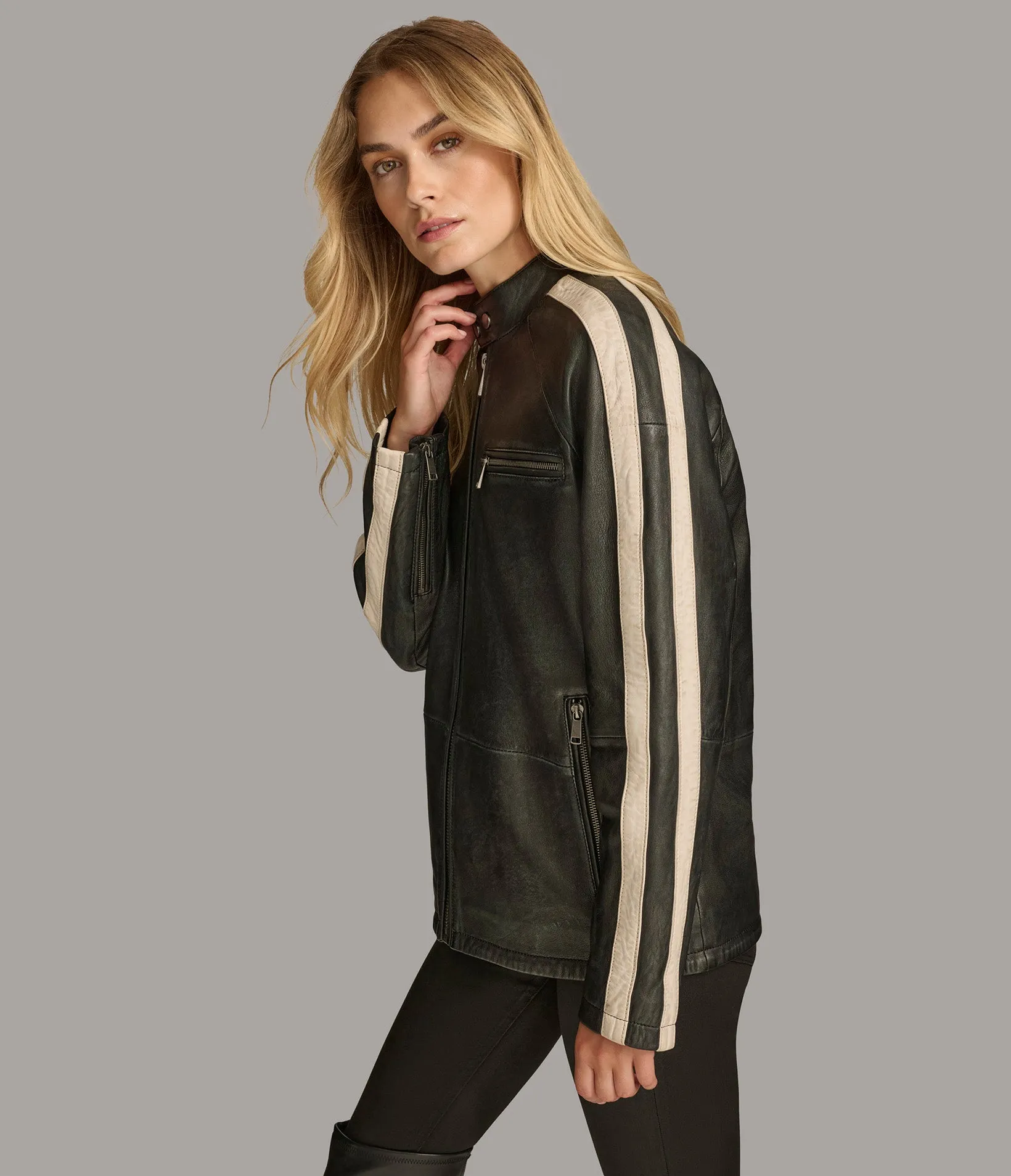 Presley Oversized Striped Boyfriend Racer Jacket