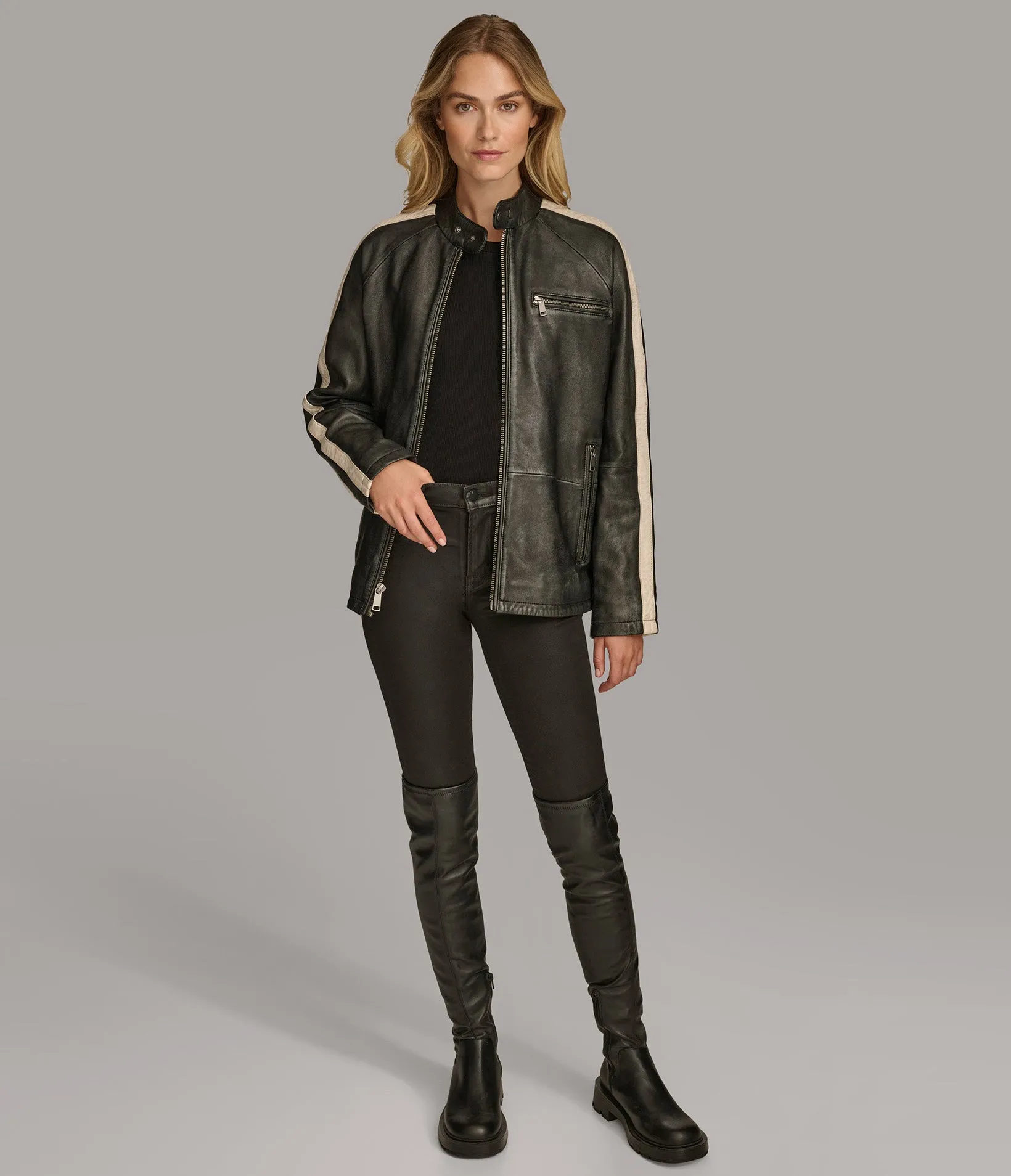 Presley Oversized Striped Boyfriend Racer Jacket