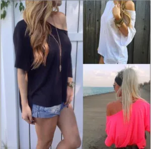 Pure Color Casual Loose Short Sleeves Sexy T-shirt