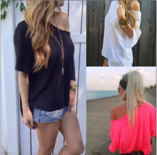 Pure Color Casual Loose Short Sleeves Sexy T-shirt