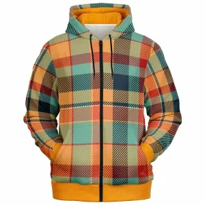 Retro Zip Hoodie in Tartan or Plaid, Orange, Teal and Green for Men and Women