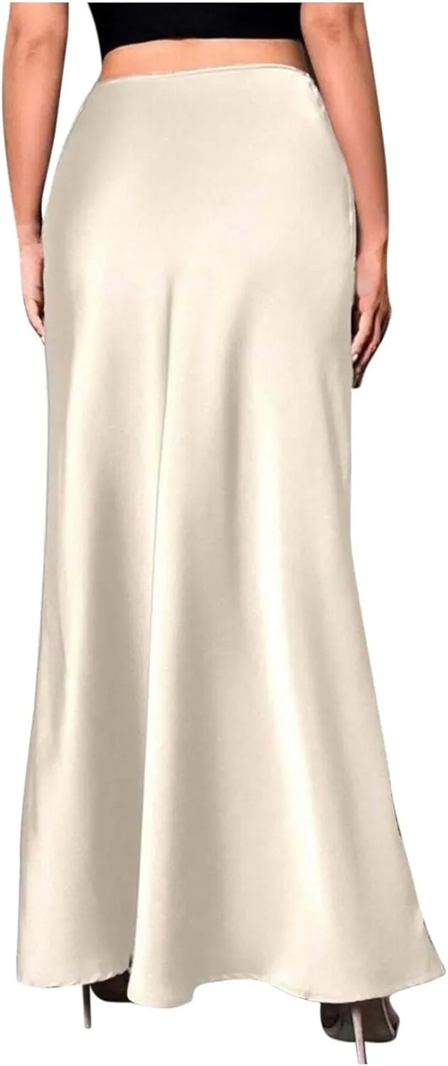 Satin Silk Skirt for Women Solid Color High Waisted Cocktail Party Wedding Skirts Summer Casual Sexy Mermaid Skirts