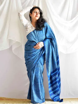 Shila Indigo mul cotton saree
