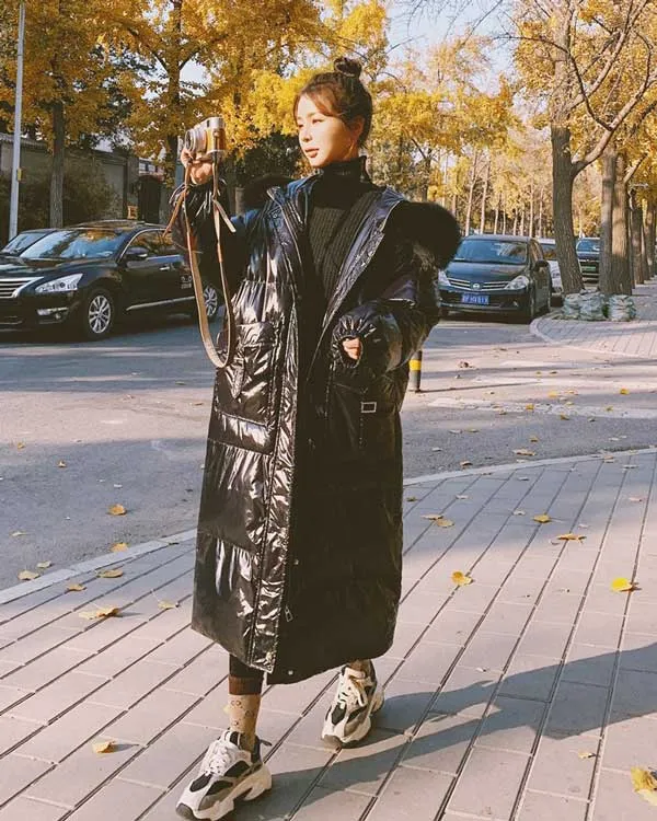 Shiny Gloss Mid-Length Padded Winter Women's Coat