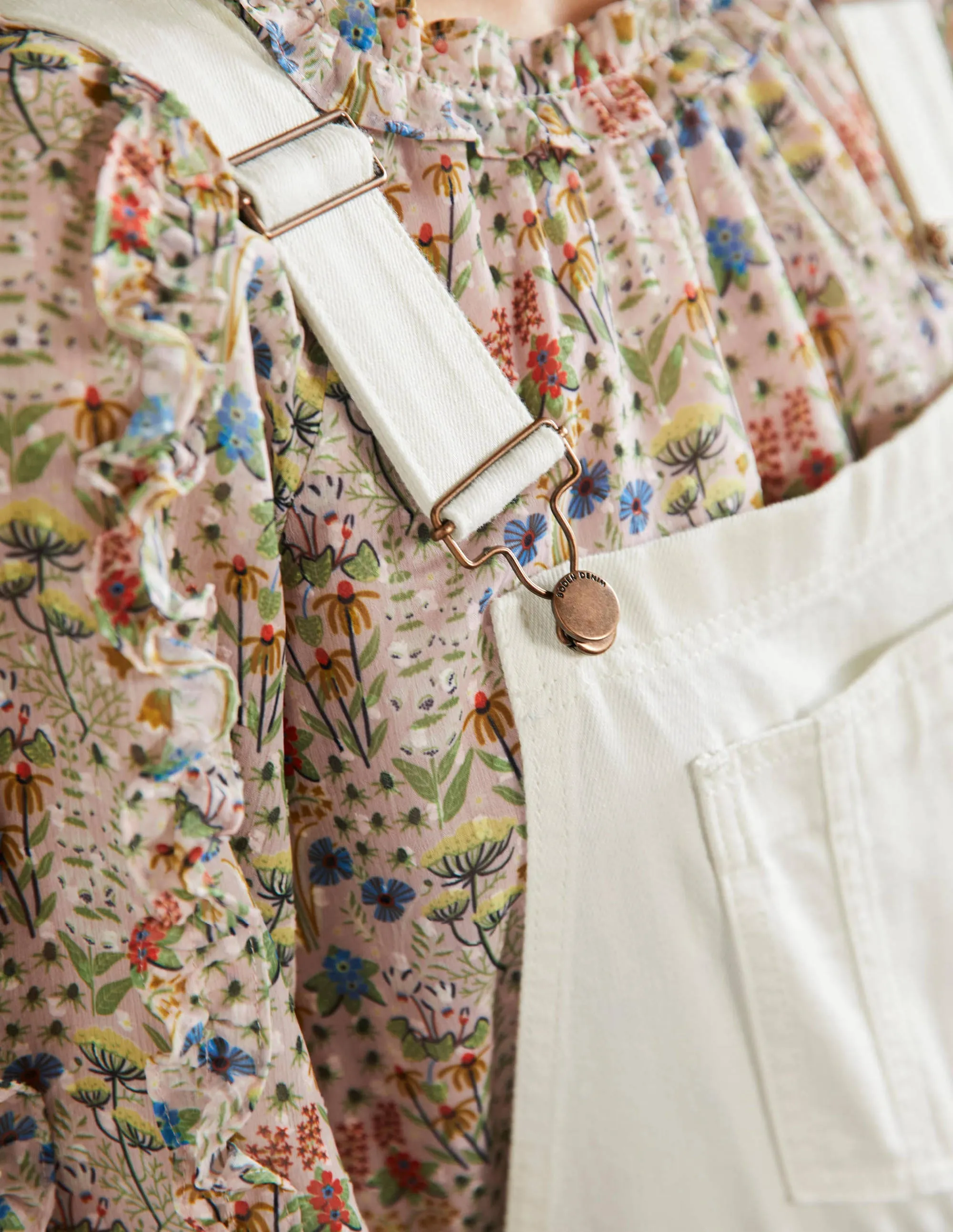 Short Relaxed Leg Dungarees-Ecru