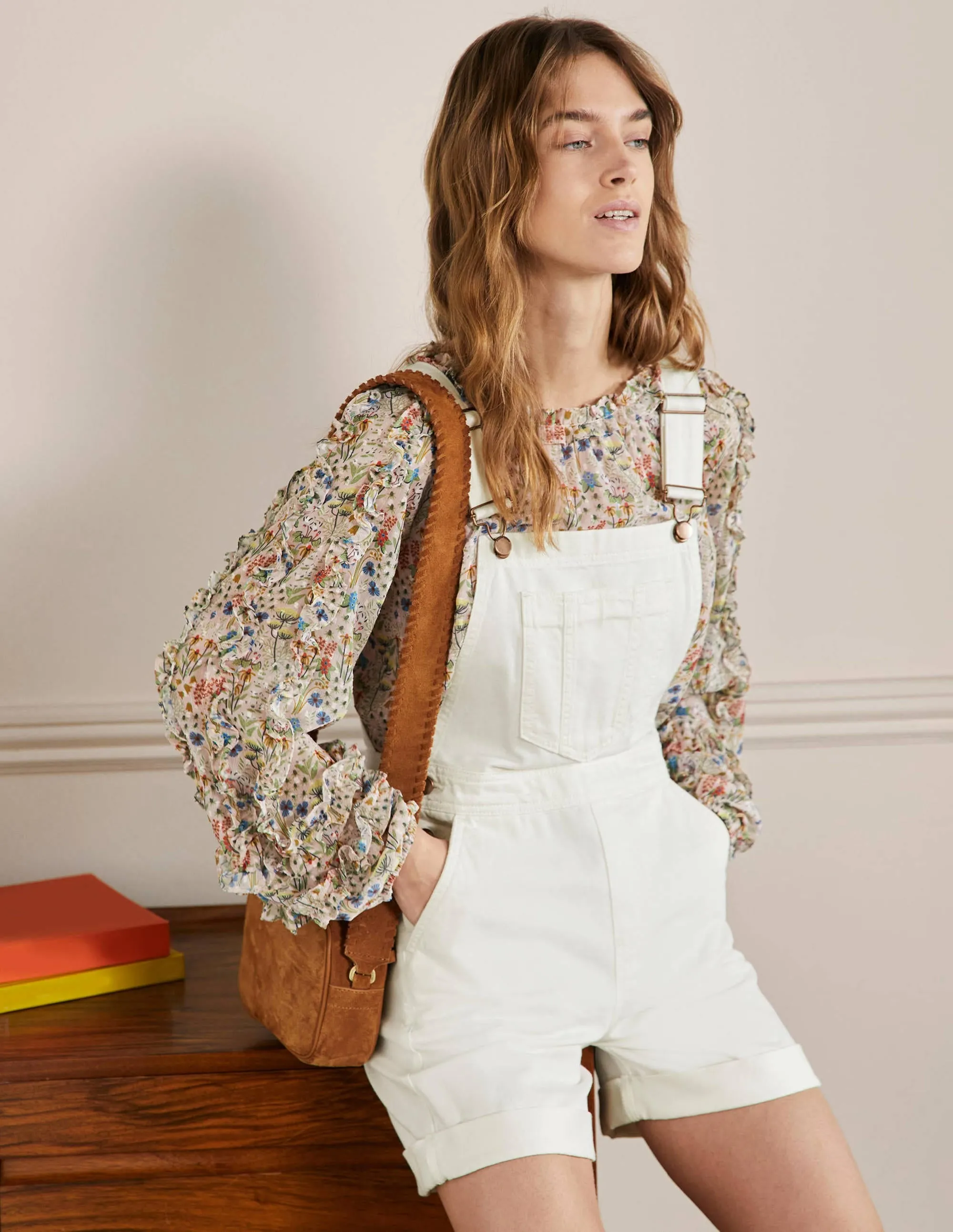 Short Relaxed Leg Dungarees-Ecru