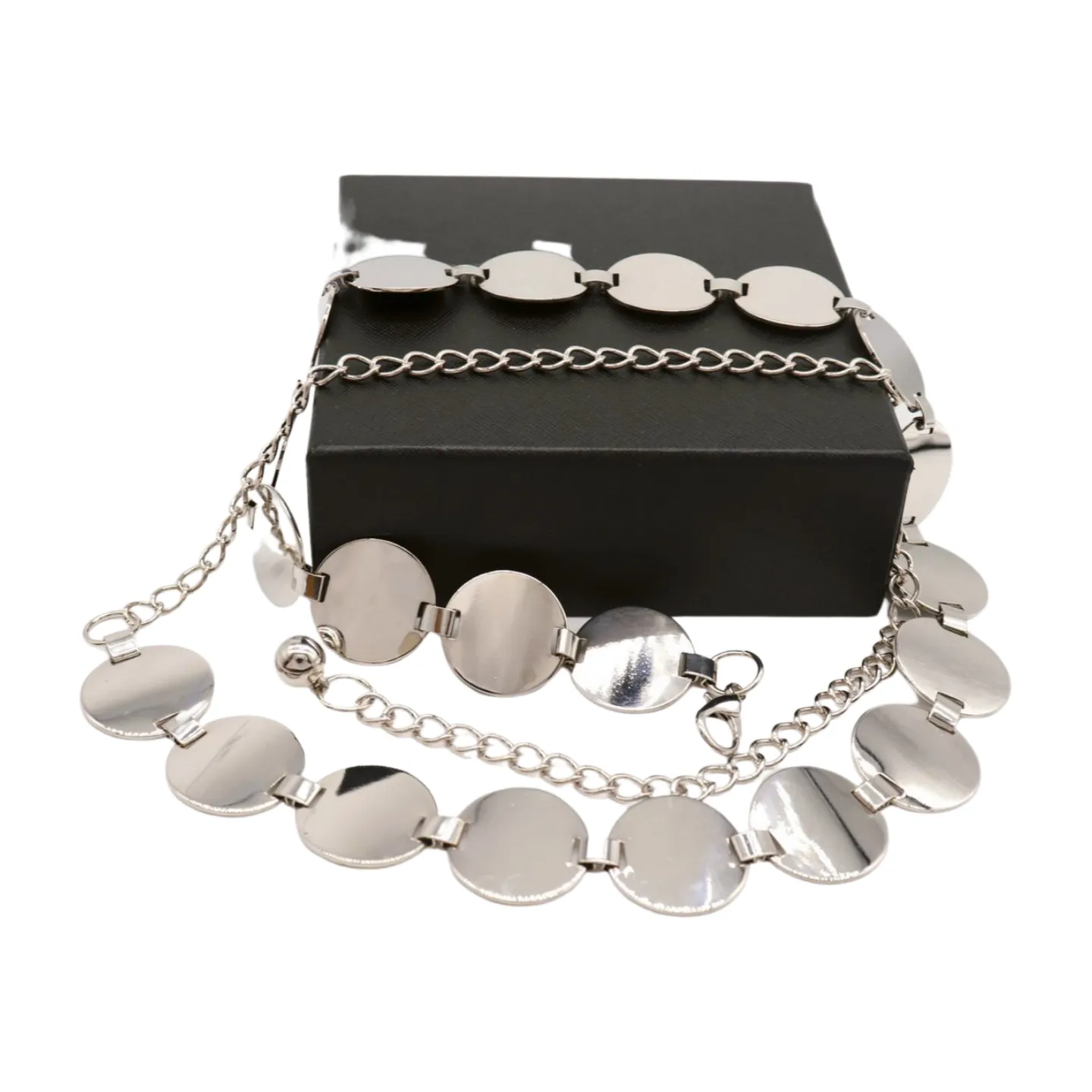 Silver Metal Chain Belt Circle Round Charm S M