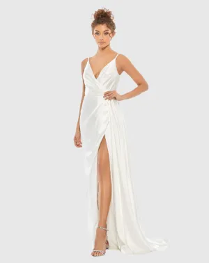 Sleeveless satin gown - White