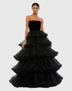 Strapless Tiered Ruffle Ballgown - Black