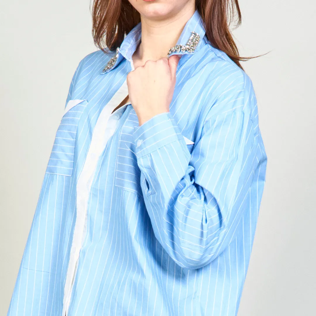 Striped shirt with embellished collar wholesale